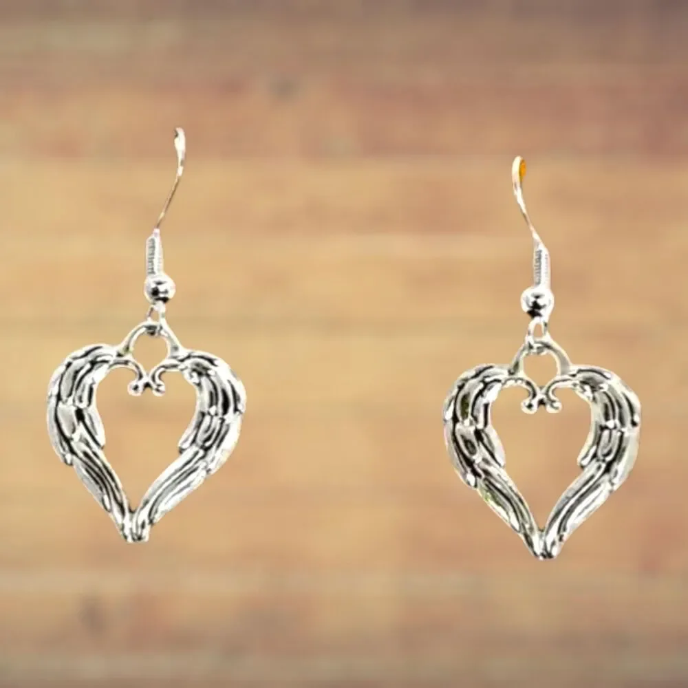 Angel Wings Hearts Sterling Silver Earrings #2112